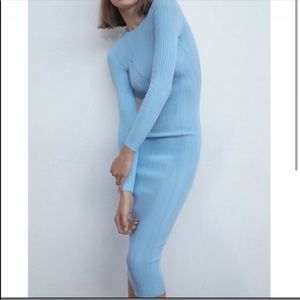 Zara ribbed blue midi open back dress